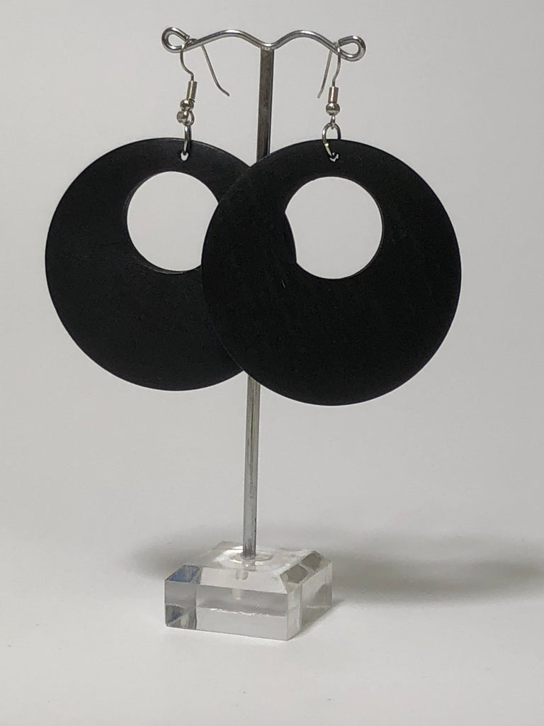 black doughnut wooden earrings