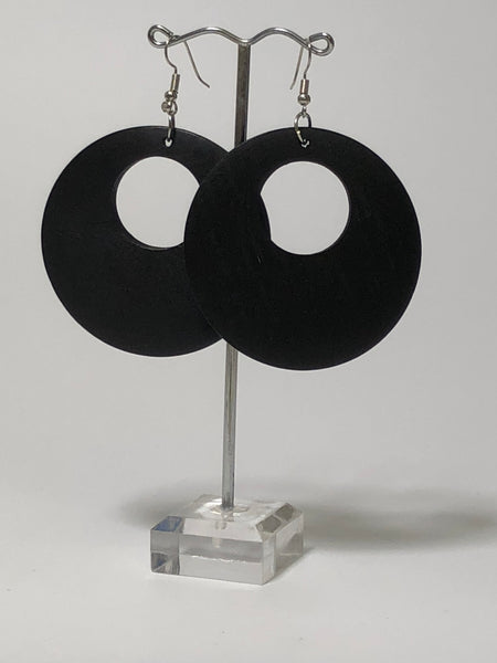 black doughnut wooden earrings