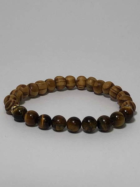 Tiger Eye and Bamboo Wooden Bead Stretch Bracelet