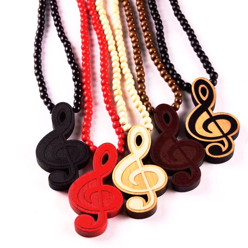 Trendy Wooden Necklace with G Clef pendant