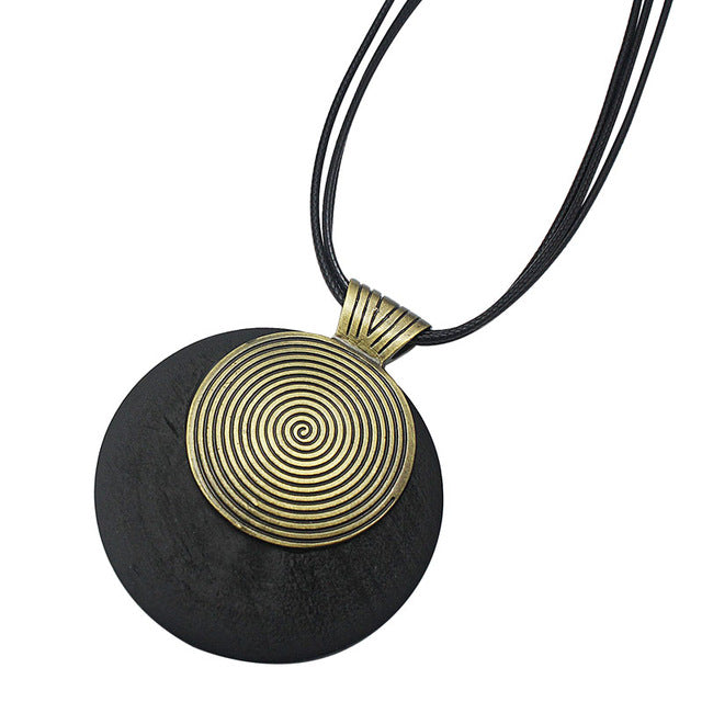 Necklace with Round Wooden Pendant