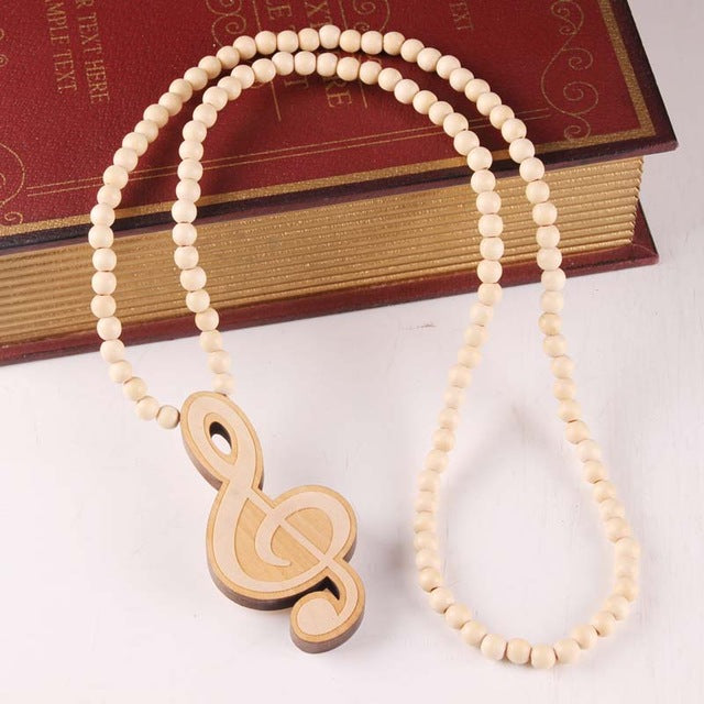 Trendy Wooden Necklace with G Clef pendant
