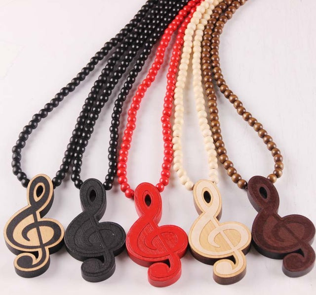 Trendy Wooden Necklace with G Clef pendant