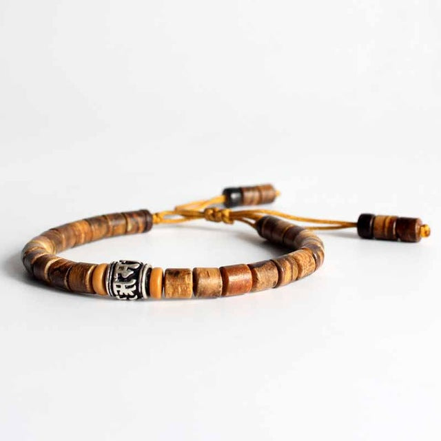 Wooden Bracelet with Mantra Charm