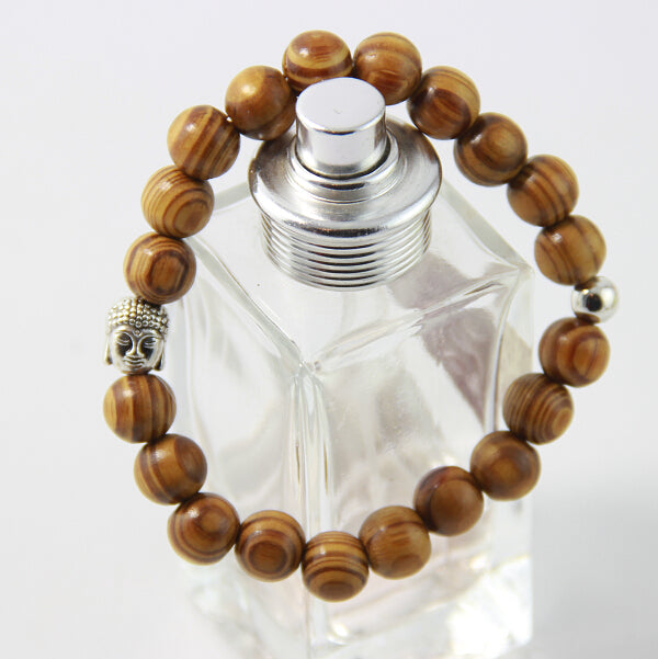 Wooden Prayer Beads Bracelet with Buddha Head