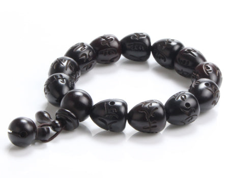 Wooden Engraved Charm Bead Bracelet