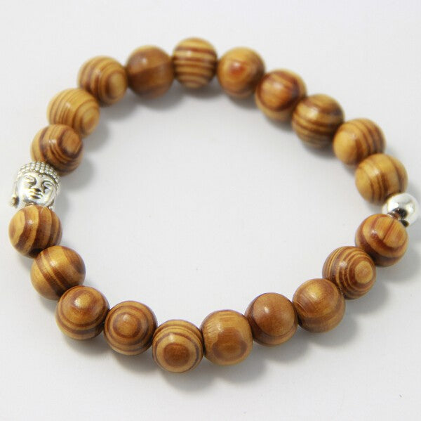 Wooden Prayer Beads Bracelet with Buddha Head