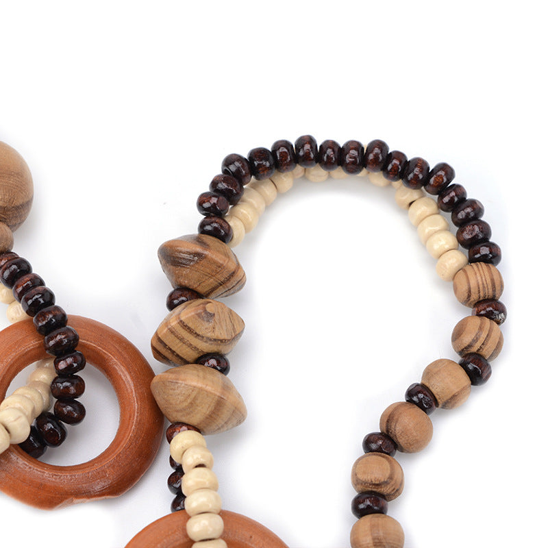 Exotic Hollow Round Wood Bead Necklace