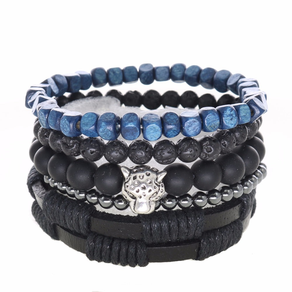 Fashionable Beads Bangle with Leopard Head