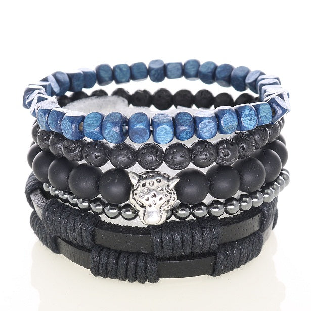 Fashionable Beads Bangle with Leopard Head