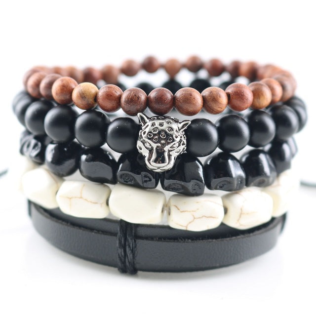 Fashionable Beads Bangle with Leopard Head