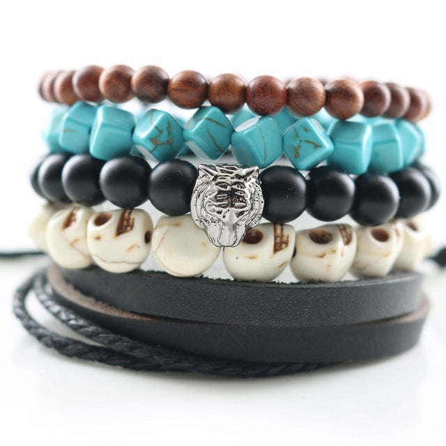 Fashionable Beads Bangle with Leopard Head