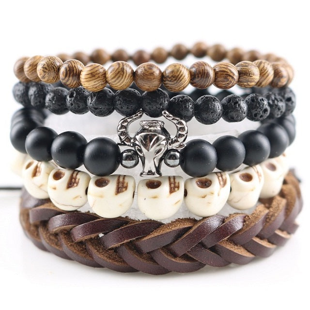 Fashionable Beads Bangle with Leopard Head