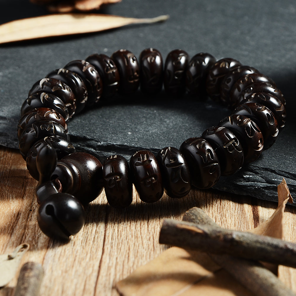 Six Word Mantra Wooden Fish Beads Bracelet