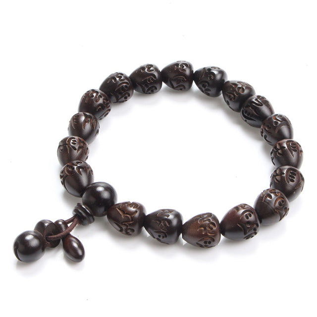 Wooden Engraved Charm Bead Bracelet