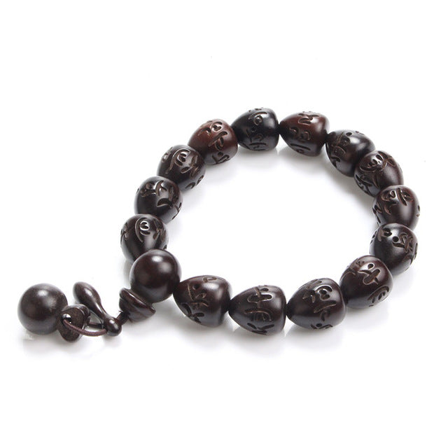 Wooden Engraved Charm Bead Bracelet