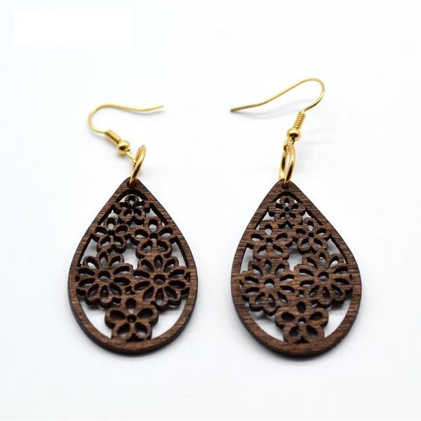 Flower Lattice Wooden Drop Earrings