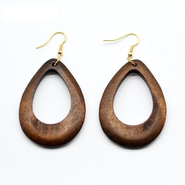 Fashionable Wooden Round Drop Earrings