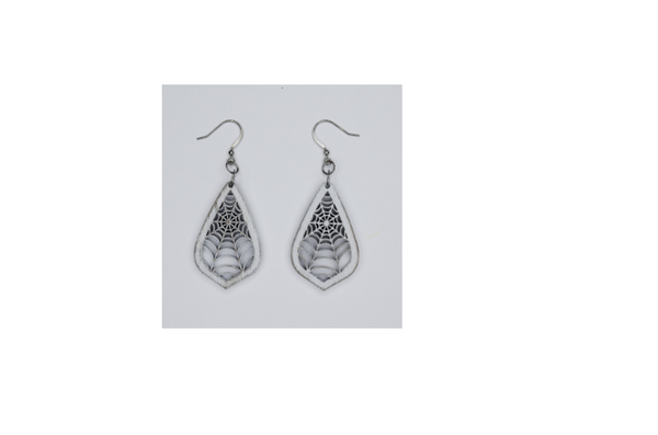 Wooden White Spiderweb Earrings