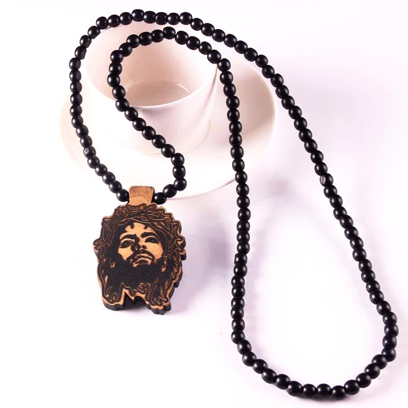 Wooden Necklace with Laser Engraved Face of Jesus
