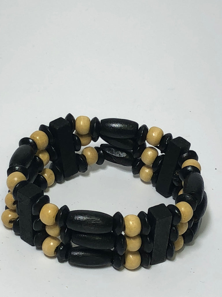 Black and Tan Wooden Bead Multi Layer Bracelet