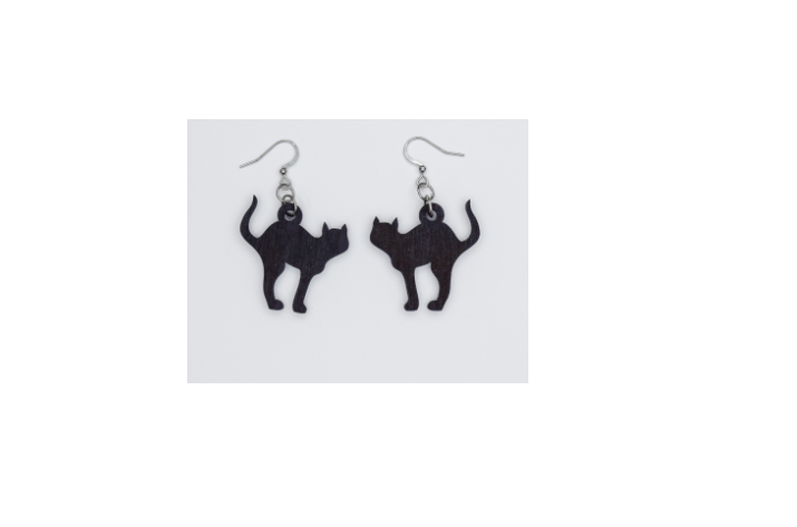 Wooden Black Cat Earrings