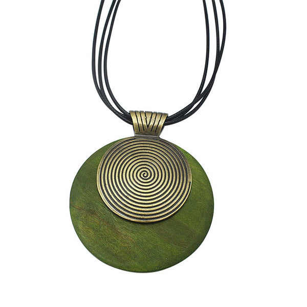 Necklace with Round Wooden Pendant