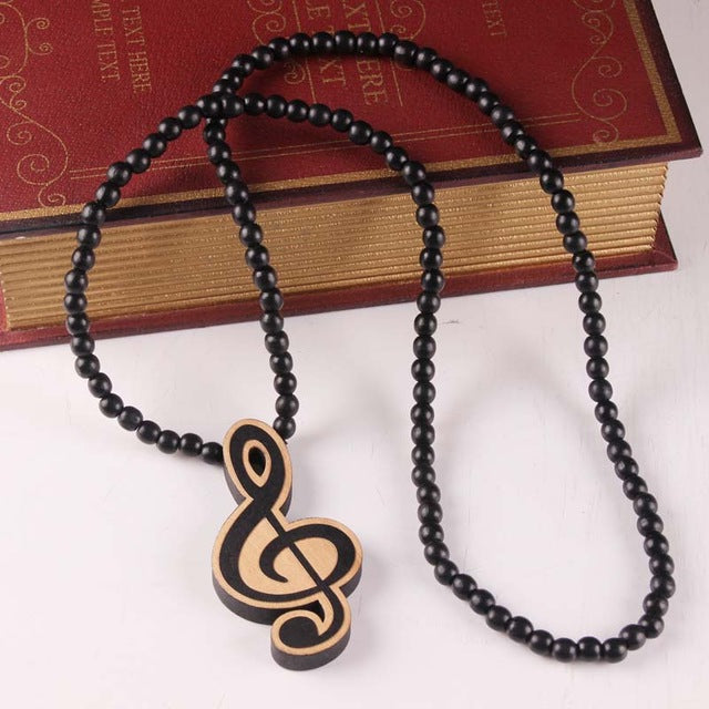Trendy Wooden Necklace with G Clef pendant