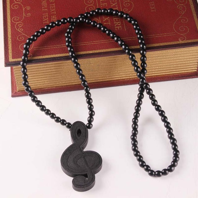 Trendy Wooden Necklace with G Clef pendant