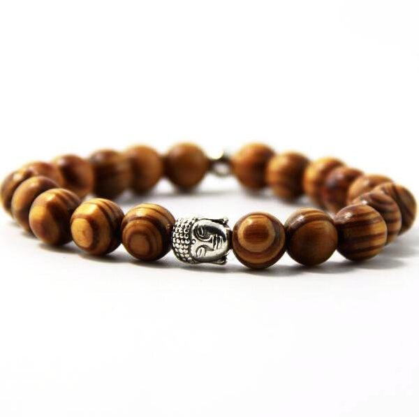 Wooden Prayer Beads Bracelet with Buddha Head