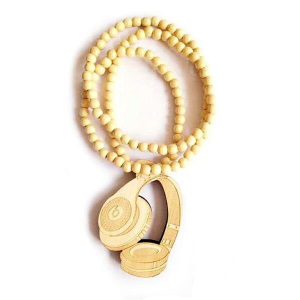Trendy Wooden Necklace with Wooden Headset Pendant