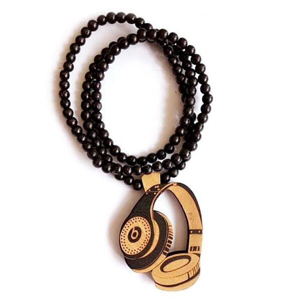 Trendy Wooden Necklace with Wooden Headset Pendant