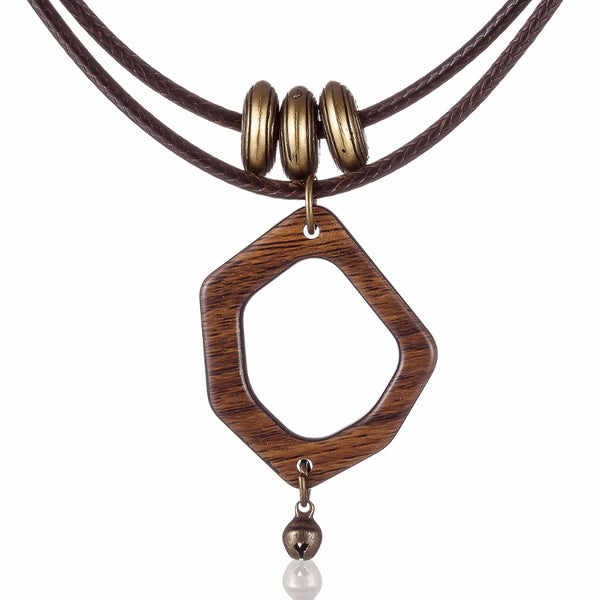 Wooden Choker Necklace with a Polygon Pendant