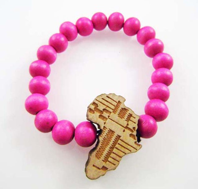 Wooden Bracelet with an African Map Pendant