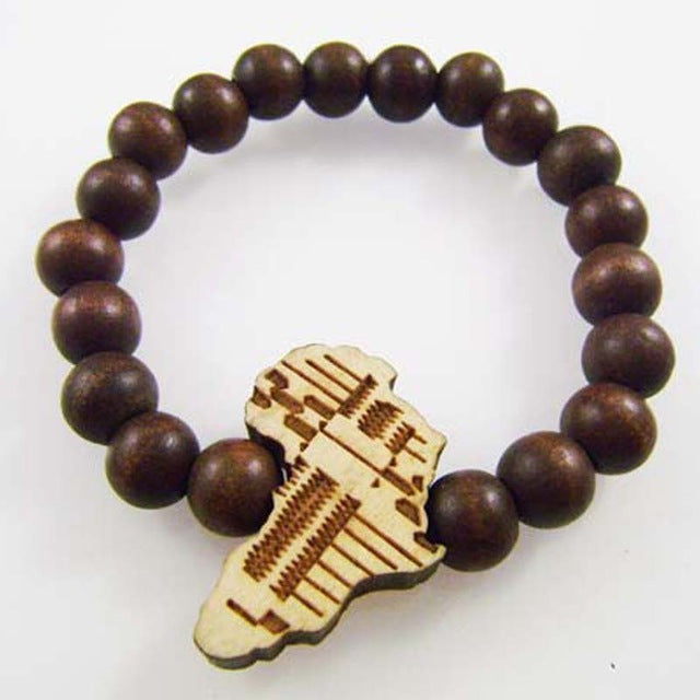 Wooden Bracelet with an African Map Pendant