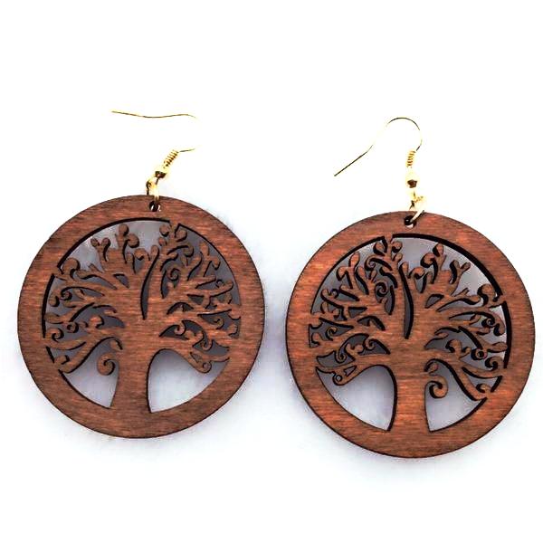 Wooden Tree Pattern Drop Earrings