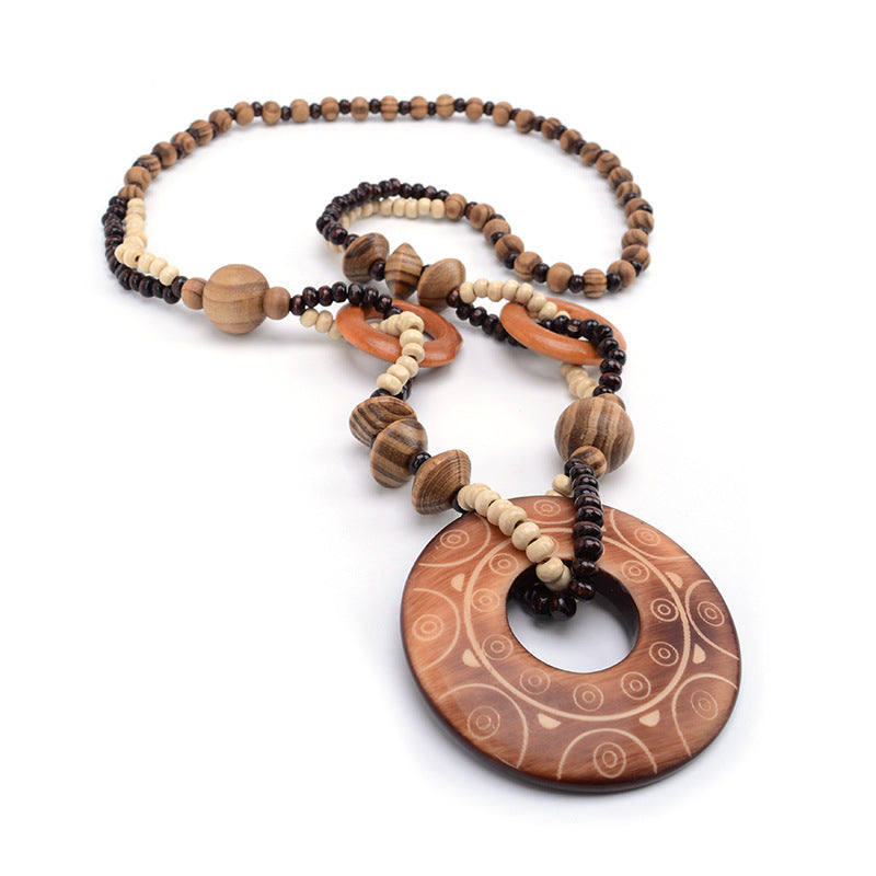 Exotic Hollow Round Wood Bead Necklace