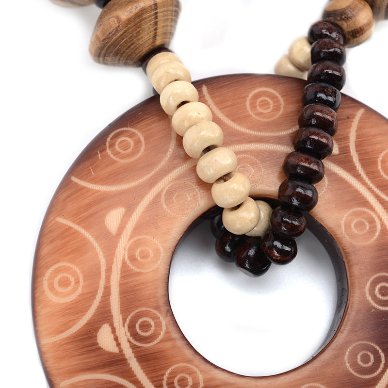 Exotic Hollow Round Wood Bead Necklace