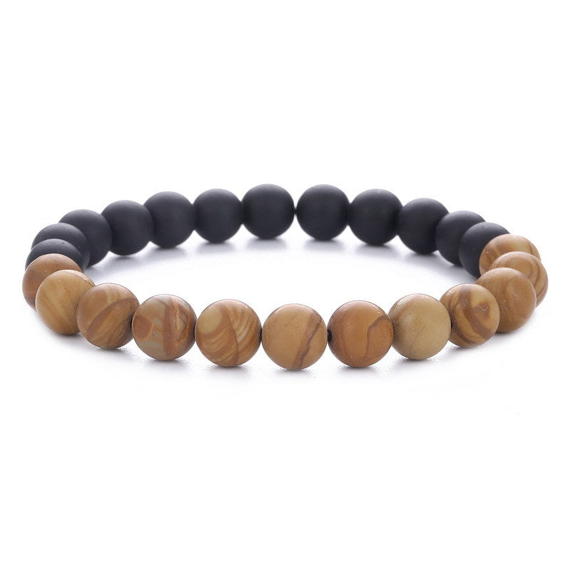 Dual Color Natural Wood and Stone Beads Bracelet