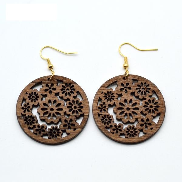 Stylish Wooden Leaf Design Drop Earrings