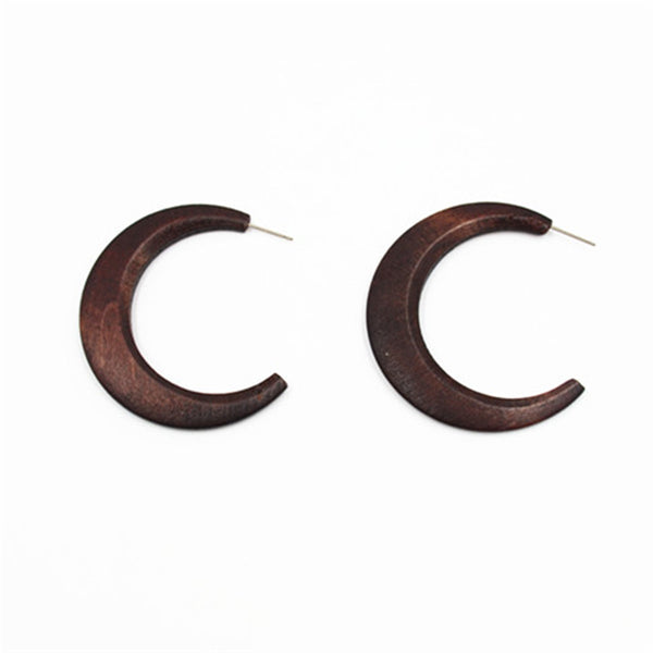 Simple Minimalist Korean Wood C Word Earrings
