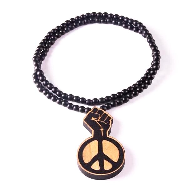 Trendy Wooden Beads Necklace with Laser Engraved Pendant