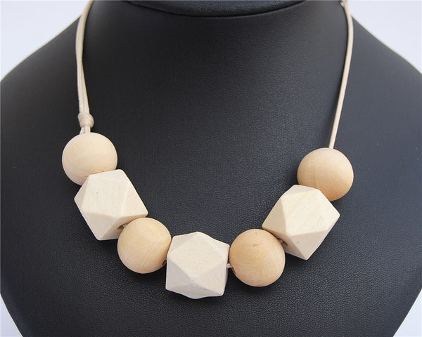 Ball and Polygon Wooden Necklace