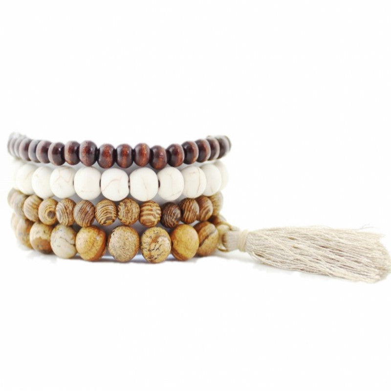 Brown wood & stone beads bracelet