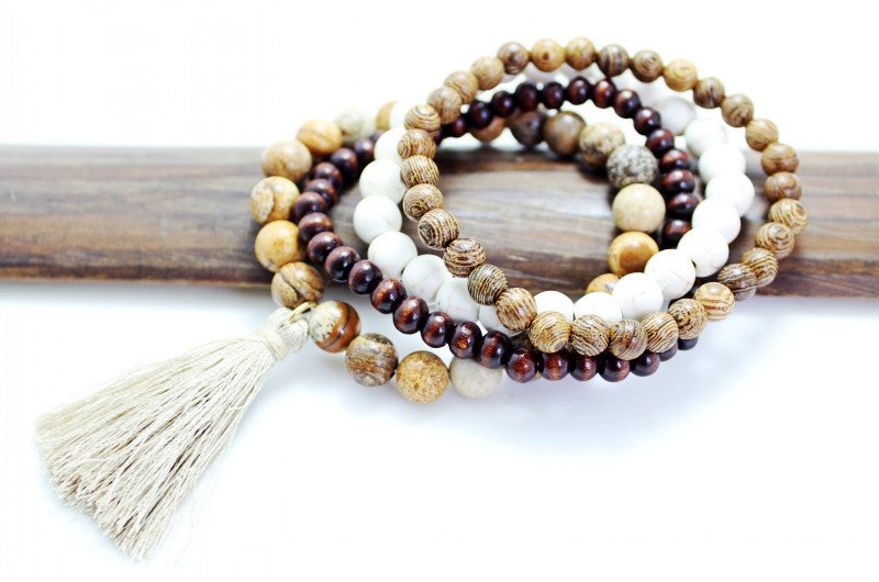 Brown wood & stone beads bracelet