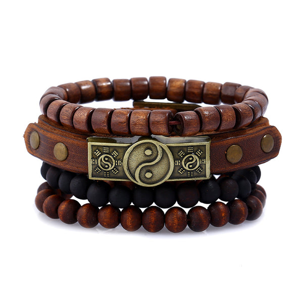Wooden Yin Yang and Beads Bracelet