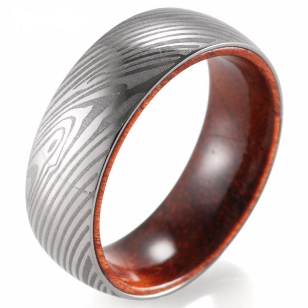 Men's 8mm Wide Titanium with Mahogany Inlay Silver Wedding Band